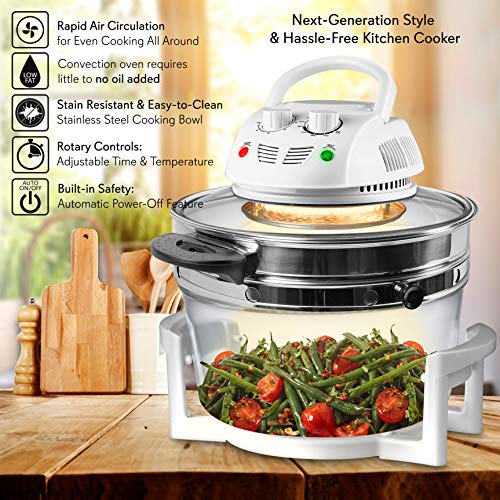 Nutrichef Pkairfr48.5 Air Fryer, Infrared Convection, Halogen Oven Countertop, Cooking, Stainless Steel, 13 Quart 1200W, Prepare Quick Healthy Meals, For French Fries & Chips (White), One Size #TOP1