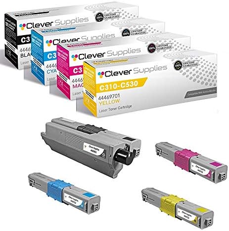 CS Compatible Toner Cartridge Replacement for for Okidata C330 44469801 Black 44469703 Cyan 44469701 Yellow 44469702 Magenta C17 C310dn C310 C330 C331dn C531 C330dn C530 C531d MC562 4 Color Set.
