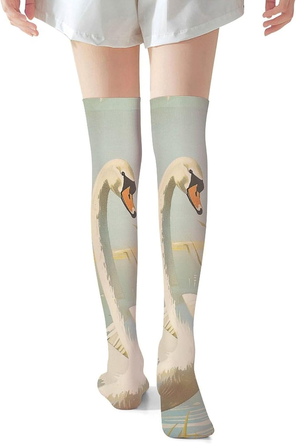Vintage Painting of Goose Knee High Stockings for Women 23.6" Breathable Thigh High Stockings Over The Knee Socks