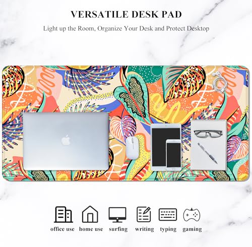Image of Auhoahsil Desk Mouse Pad, Large Gaming Mousepad, XXL Desk Pad, Extended Long Superior Micro-Weave Cloth Non-Slip Rubber Big Computer Mouse Mat for Gamer, Office & Home, 35 inch x 15 inch, Tropical Leaves