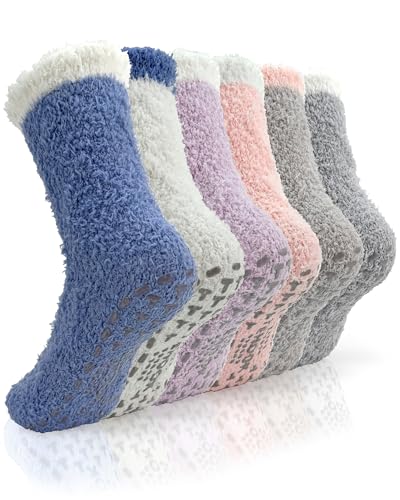 Image of TEHOOK Warm & Cozy Gifts for Women, Fluffy Fuzzy Plush Sleeping Slipper Socks - Soft Warm Fabric