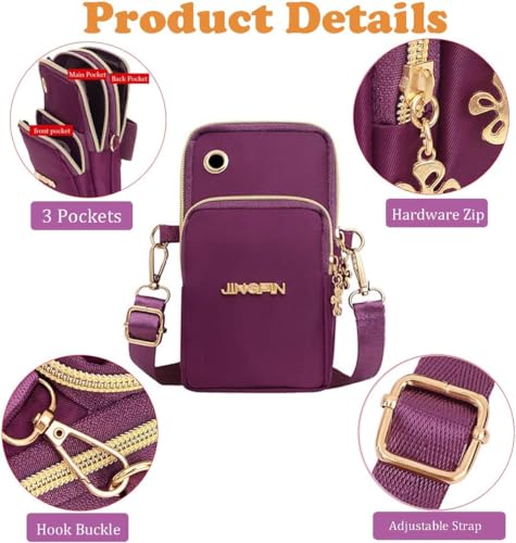 Image of Mobile Sling Bags for Women Crossbody, Multifunction Three Layer Mini Shoulder Bag Purse with Headphone Port for Teens Gilds Ladies Women