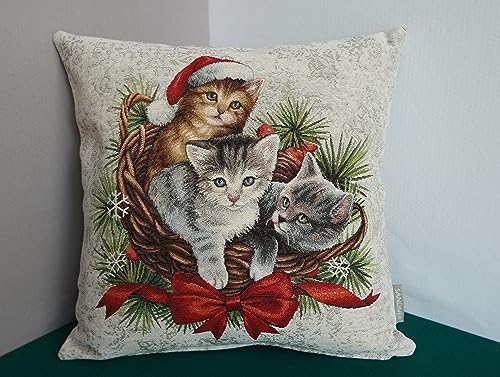 Sandner Kissenhülle Gobelin Weihnachten - Katzen 45 x 45 cm...