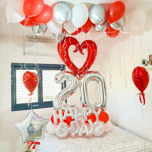 Image of Silver Number 20 Balloon 40 inch, 20 Number Balloons, 20th Silver Birthday Decorations, 20 Year Old Silver Party Supplies