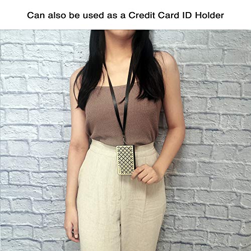 Image of Tainada Stick On Flip Phone Wallet with Phone Detachable Neck Lanyard & Built-in Stand, Adhesive Cash Credit Card Holder with Wooden Laser Engraved Design + One Cord Wrapper (Circle Pattern Black)