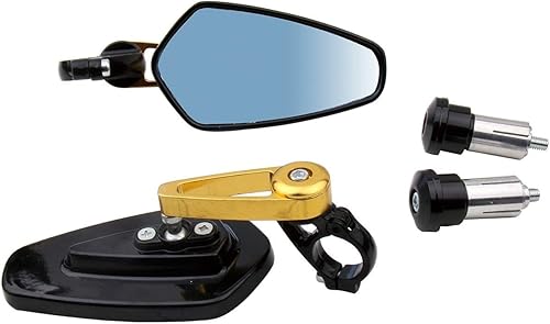 Miniatura 2 de Compatible con 1 par de espejos de motocicleta con vástago dorado CNC con extremo de barra de manillar para Kawasaki Ninja H2R 2017