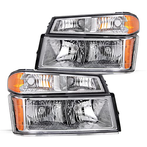 JSBOYAT Headlight Assembly w/ Bumper Lights 4pcs Fit for 04-12 Chevy Colorado / GMC Canyon, 06-08 Isuzu I-Series Headlamp Passenger & Driver Side, Chorme Housing with Amber Reflector