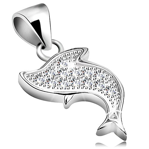 Preisvergleich Produktbild ORDO Diamonds® 925 Silberanhänger, Kettenanhänger aus 925 Silber, 925 Sterlingsilberanhänger, Damenanhänger, rhodiniert, Delfin, klare Zirkonia, glatter Rand, gepunzt, 1.1g