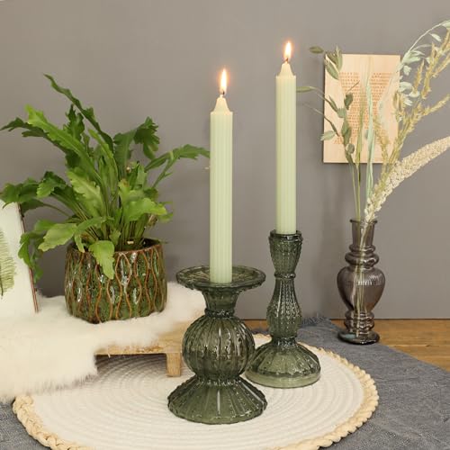 comforder COMFORDER Taper Candles Set, 4 x Table Candles Plain + Ribbed, 20 cm, 7 Hours Burning Time (Light Green) - Image 2