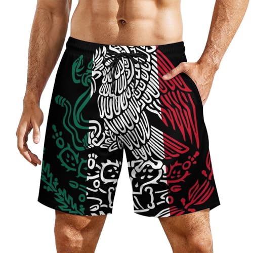 Mexico Flag Snake Ea-gles Mexican Logo Men's Board Shorts Swimsuit Beach Pants Swimwear Bathing Suits
