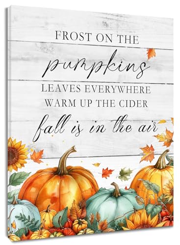 HVEST Fall Canvas Wall Art Green and Orange Pumpkin Bible