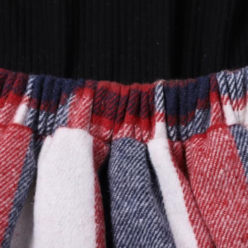 Girls Sweater Skirts Sets with Hat Knit Long Sleeve Pullover Sweater and Open Side Plaid Striped Skirts for Kids4