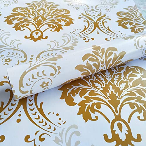 Image of Green Floral Peel and Stick Wallpaper Elegant Lillies Bedroom LIVINGROOM PVC SELF Adhesive Wallpaper 200 * 45CM-9SQFT (Golen & White Floral)