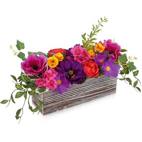 Oairse Flores artificiales de hortensias en jarrón de madera, flores artificiales en maceta, peonías, crisantemo, centros de mesa para decoración de mesa, salón, interior, hogar, baño