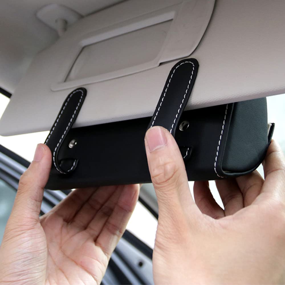 Portaocchiali Universale Per Auto Ontto In Pelle PU, Si Aggancia Al Parasole Con Clip, Chiusura Magnetica, Interno Morbido, Per Occhiali Da Sole, Rosso - 3