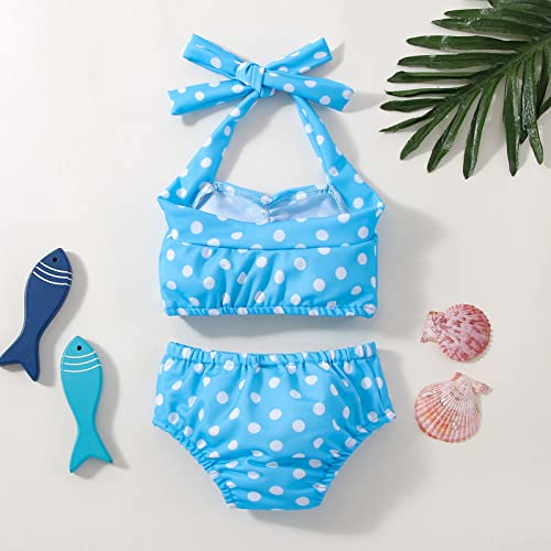 RNTOP Toddler Baby Girl Swimsuits Polka Dots Bikini Set TwoPiece Ha.lter Swimwear Beach Sport (Sky Blue, 12-18 Months)