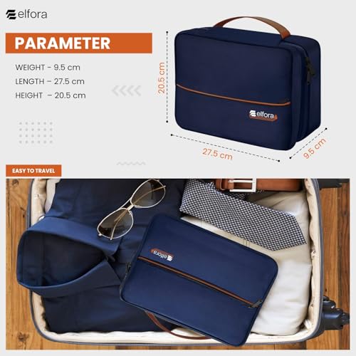 Image of Elfora Electronics Cable Organizer Bag | Portable Travel Accessory Case for Cables, Charger, Phone, Cords & Earphones | Single Compartment Storage Pouch with Mesh Pockets and Handle Carry Strap (Blue)