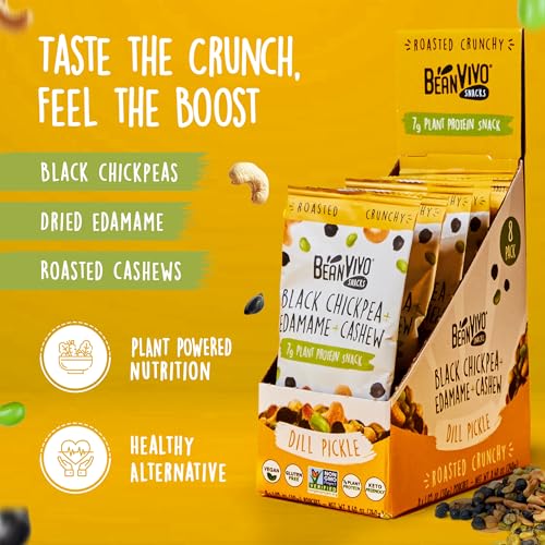 BeanVIVO Plant Based Protein Snacks - Dill Pickle Flavor with Dried Edamame, Roasted Cashew and Chickpeas - Non-GMO Crunchy Salad Toppers - High-Protein and Rich in Fiber - 8Pack (1.05 oz Each Pouch) - Image 5