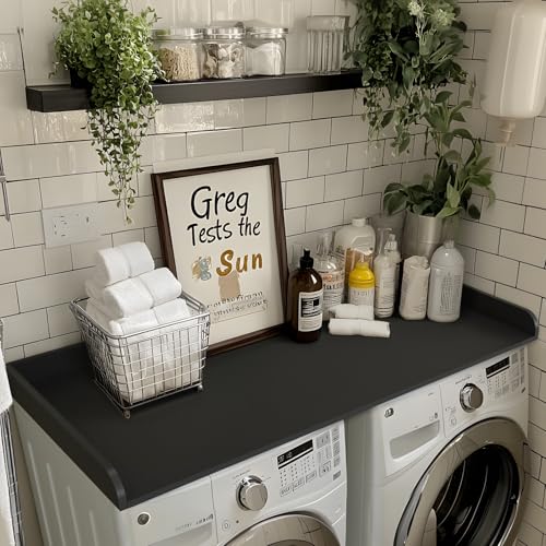 Kaboon Washer Dryer Countertop 58" x 28" Extra Large Version, Melamine Countertop with 3.5" Edge Rails, Laundry Room Organization, Black