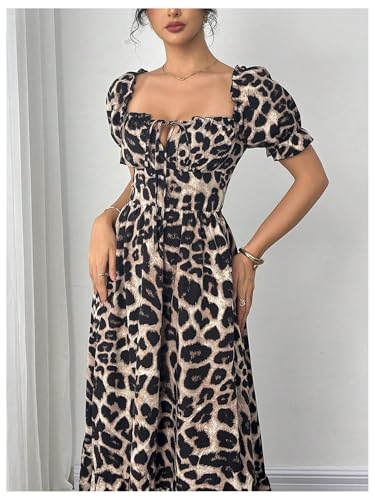 Image of Floerns Women's Floral Short Puff Sleeve Milkmaid Dress Boho A Line Long Dresses