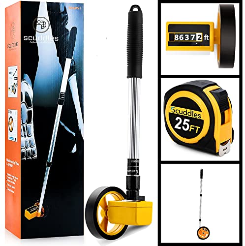 Scuddles Measuring Wheel Distance Measuring wheel Measures Up To 10,000 In Feet Bonus 25 FT Tape Measure Perfect For Yards Lawns Or Any Surface