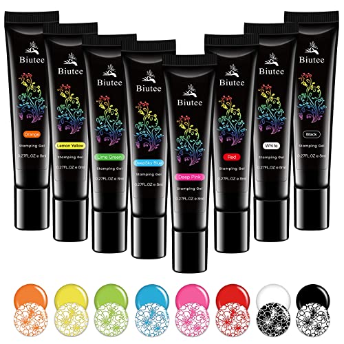 Kit d'estampage d'ongles Biutee avec 12 plaques de stamping et 8 vernis gel