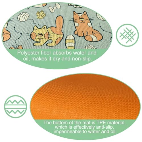 Tapis de cuisine lavables et absorbants à rayures chats - 6