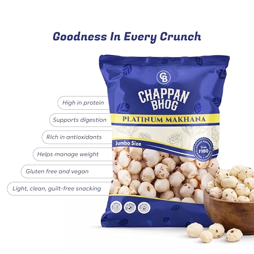 Image of Chappan Bhog Platinum Makhana 250g x 3 | 6+ Suta Jumbo Foxnuts (Phool Makhana) | Premium Raw Makhana (Lotus Seeds) | High Protein, Gluten Free Healthy Snack | Ready to Eat | Fasting and Evening Diet Snack