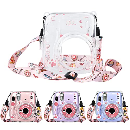 AKONE Crystal Case para Fujifilm Instax Mini 11 Cámara de película instantánea Bolsa de Transporte de Cuero con una Transparente Funda Correa Ajustable Cover
