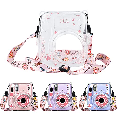 AKONE Crystal Case para Fujifilm Instax Mini 11 Cámara de película instantánea Bolsa de Transporte de Cuero con una Transparente Funda Correa Ajustable