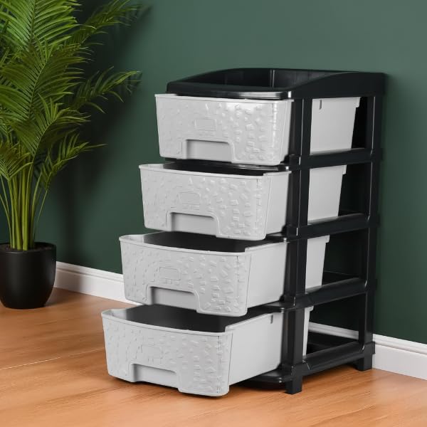 Image of KITCHIVO Plastic Modular Drawer Storage Chest Of Drawers Organizer Storage Box, Large Stomo Racks For Multipurpose Anti-slip Shoes Organizers (Grey, 4 Layer)