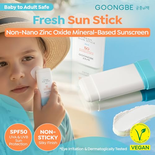Image of GOONGBE Sun Lotion SPF 40 & Sun Stick SPF 50 - Zinc Oxide Mineral Sunscreen - No White Cast - Vegan for Babies Kids Adults - Korean Skincare, 2.82oz & 0.49oz