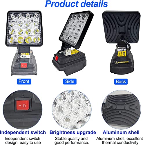 Akku Lampe Für Makita 18v 2 Stück, 27W Led Arbeitsleuchte Akku, Multifunktionales Led Strahler Akku, Tragbares Baustellen Lampe, Taschenlampe Für Makita 18V Lithium Lonen Batterie