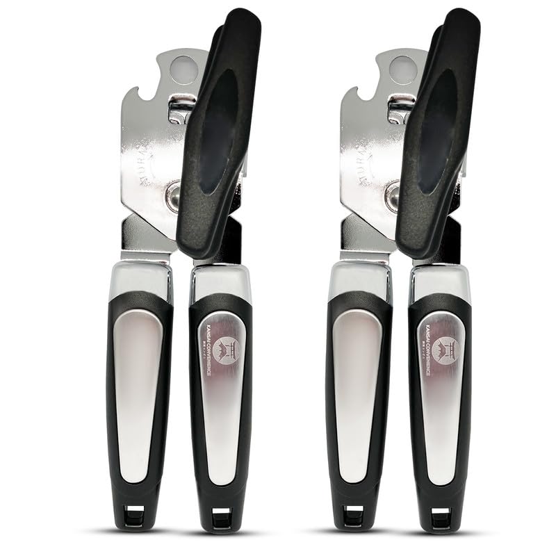 Kansai Convenience | 3 in 1 Manual Tin Opener Can Opener | Stainless Steel | Non Slip Handle | Kitchen Tool | Heavy Duty | Soft Grip | 2PK