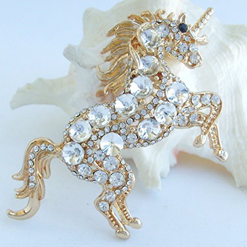 Image of Unique Animal Unicorn Horse Brooch Pin Pendant Austrian Crystal BZ6172
