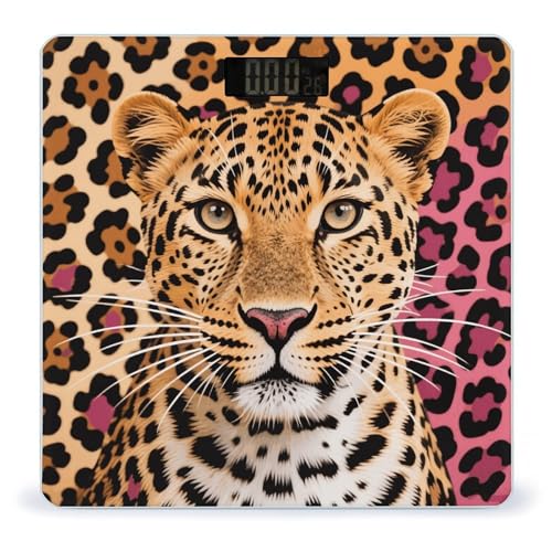 Báscula de baño digital con diseño estampado de leopardo
