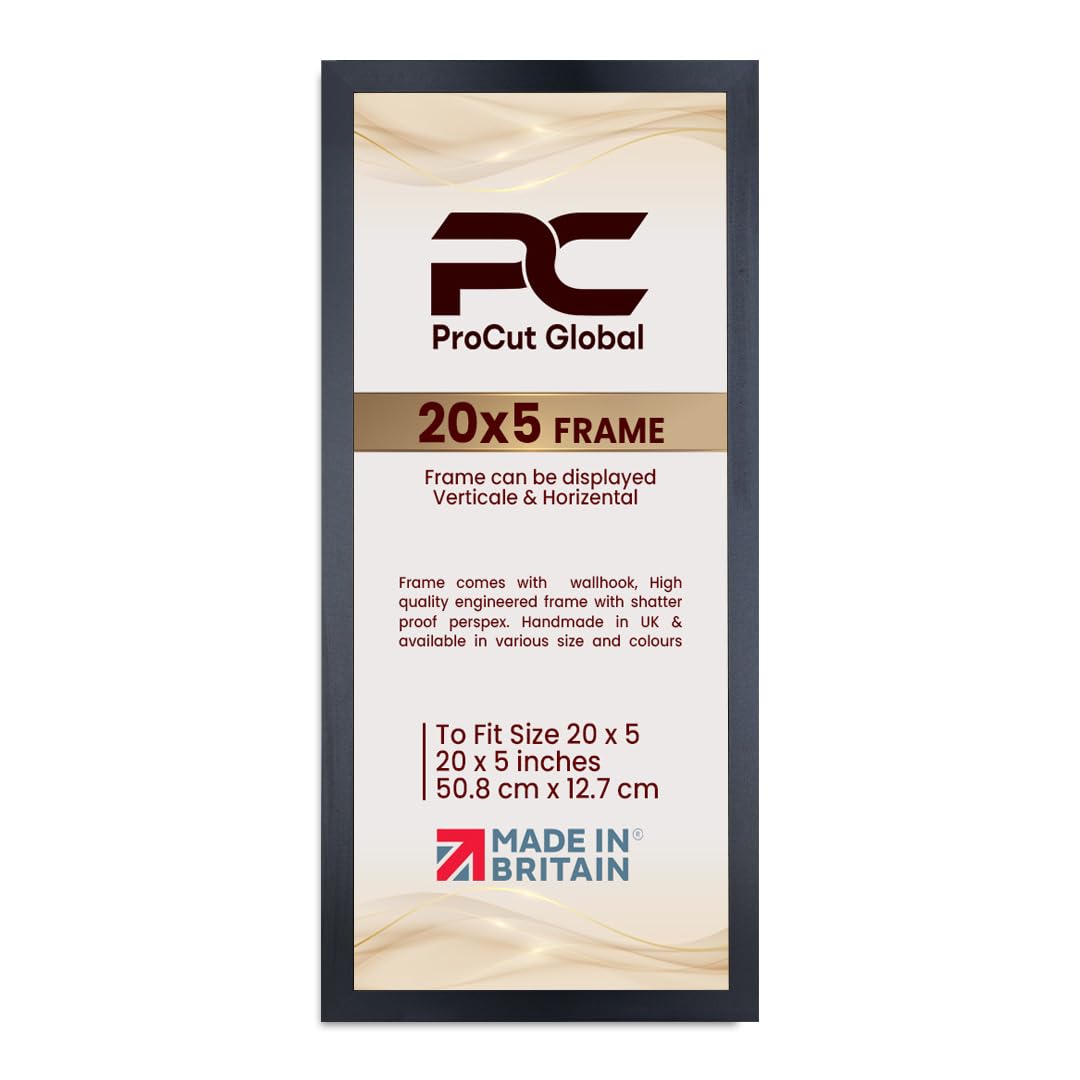 Procut Global 20X5 Matt Black Picture Frames - Modern Wooden Photo Frame with Shatterproof Perspex for Wall or Tabletop - Perfect for Posters, Certificates, Prints - Sizes & Colors Available