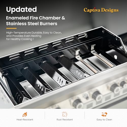Image of Captiva Designs 6-Burner Propane Gas BBQ Grill with Side Burner & Porcelain-Enameled Cast Iron Grate and Plate for Outdoor Barbucue Events, 52,000 BTU Output,740 SQ.IN. Cooking Area,Heavy Duty
