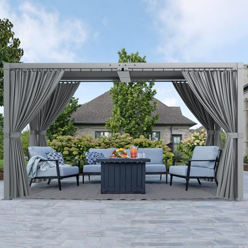 ADRERIC Louvered Pergola 10'x13' Outdoor Pergola with Roof, Heavy Duty Aluminum Frame & Waterproof Curtains, Hardtop Gazebo with Adjustable Louvers for Patio, Deck and Backyard, Gray