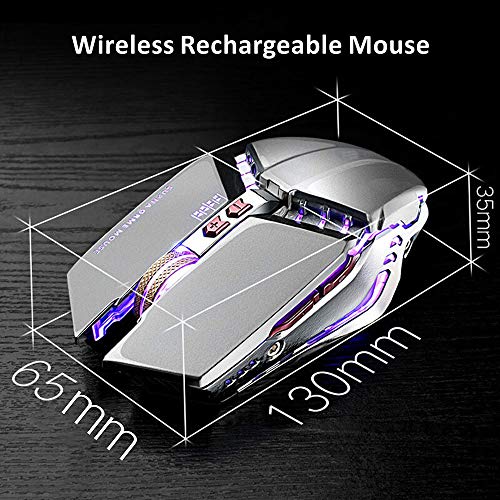 Tenmos T12 Wireless Gaming Mouse Rechargeable, 2.4G Silent Optical Wireless Computer Mice With Changeable Led Light For Laptop Pc, 7 Buttons, 3 Adjustable Dpi (Silver) #TOP6