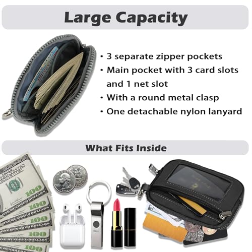 Prime Comfort Small Zip Wallet with Anti - Loss Tether, ID card package Holder, Student daily wallet, card bag, ID bag Holder (With Tether-Black)