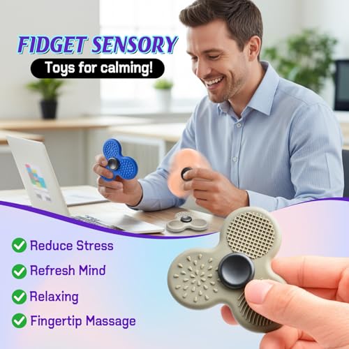 Fidget Spinner for Adults Teens Quiet Fidget Toys 3pcs Sensory Toys for Kids with Autism Fidgets for Classroom Office Desk Toys Stress Toys for Anxiety Relief Calming Down Gift for Girls Boys A - Image 5