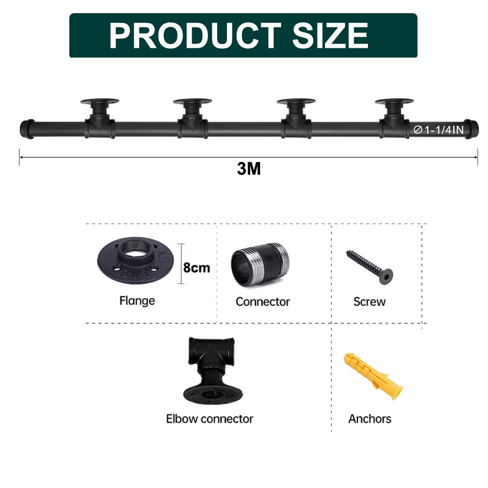 Poręcz schodów, 3 m, metalowy uchwyt schodów, antypoślizgowy, przemysłowy, żelazna rura, poręcz ręczna, bezpieczna, wewnątrz, na zewnątrz, montowana na ścianie, balustrada, stalowy uchwyt,
