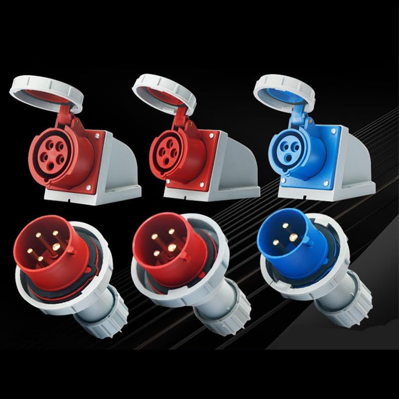 1Set IEC60309 IP67 Waterproof Industrial Connector Plug Socket 5Pin 63A 380V-415V 3P+E+N 6H Waterproof Connector Power Connecting Industrial Surface Mounted Socket Set for Aviation and Industry