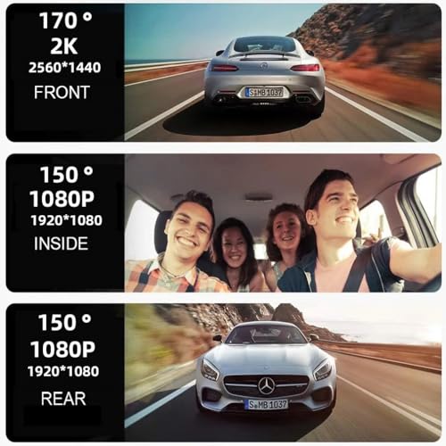 XRC TECH 3CHs 2K + 1080p + 1080p IPS tela sensível ao toque do carro espelho retrovisor veicular câm