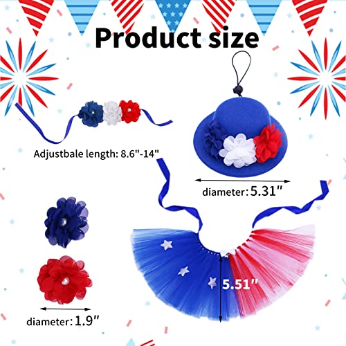Ali2 4Pcs Pet Independence Day Costume Cat Dog Tutu Skirt Hat 4Th Of July Day Dog Bow Tie Flower Collar Cat American Flag Costume For Small Medium Dog Cats #TOP1