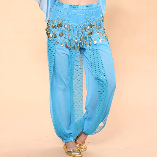 Munafie Belly Dance Harem Pants Arabic Halloween Lantern Shiny Pants Fancy Pants Us0-14 Sky Blue #TOP2