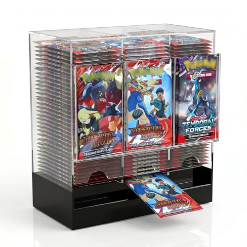 3-Slot Acrylic Booster Pack Dispenser with Black Base Card Pack Dispenser Holds 120 Booster Packs for Dispensing Compatible with TCG Trading Card Boosters and Sports Card Boosters & More for Display