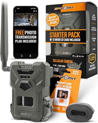 SPYPOINT Flex-M and SD Card Pack - Cellular Trail Cameras |Best Value in Hunting Accessories |No WiFi Needed & GPS-Enabled |Hunting Night Vision | IP65 Waterproof |28MP Photos, 720p Videos