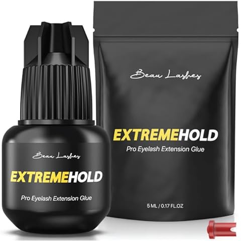 Extreme Hold Eyelash Extension Glue for Professionals | Strongest Black Lash Adhesive for Long Lasting Semi Permanent Individual Lash Extensions | 0.5-1s Fastest Drying & up to 8 Weeks Retention Cover